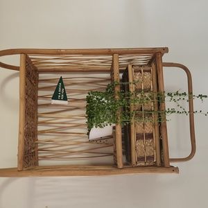 Vintage mcm wicker rattan bathroom shelf tissue holder and towel rack